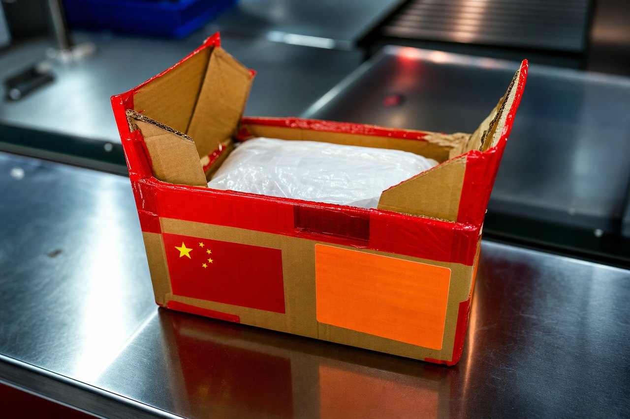 Geöffnetes Paket auf einem Prüftisch